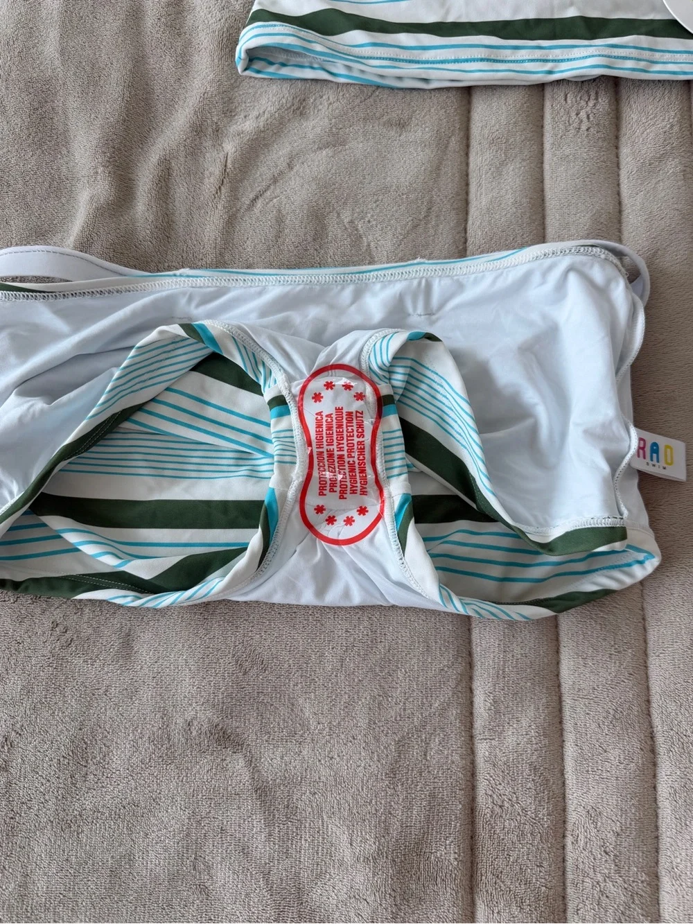 RAD Swim Kimber Tankini Set Size Large Green Blue Striped Boyshort Swimsuit